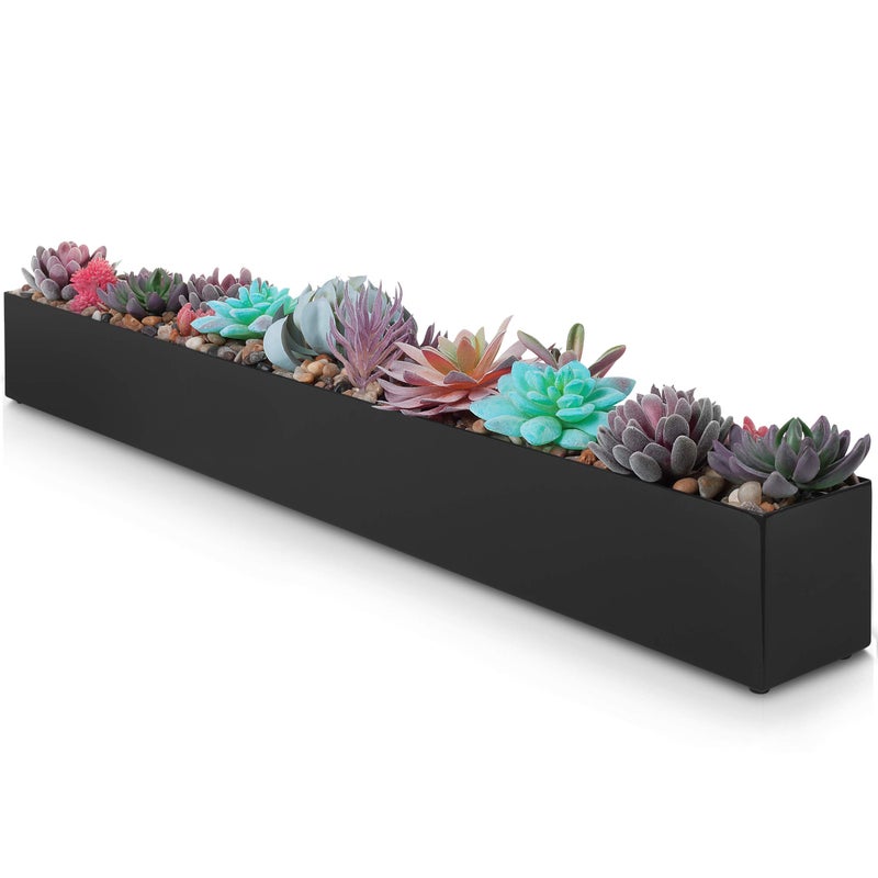 DR&Co Modern Rectangle Planter Box - 32" Metal Planter Ideal for Long Succulent, Rectangular Box for Table or Window Sill, Trough for Indoor Window, Black - Image 1